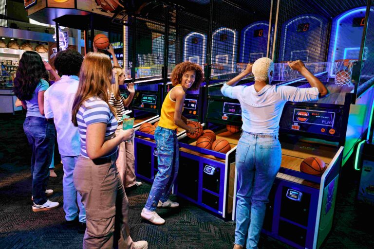 A vibrant Dave & Buster’s location showcasing arcade games, dining, and social entertainment experiences